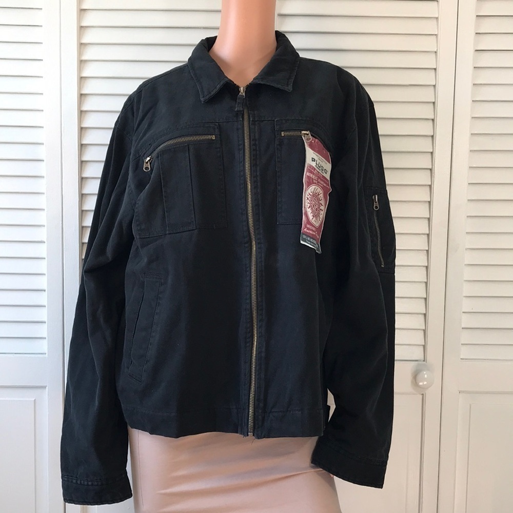 PLUGG JEAN CO. Black Cotton Zip Up Jacket Size Large